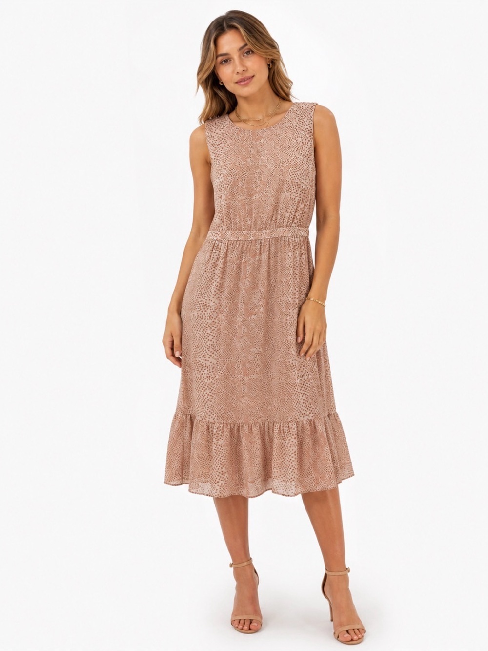 J Crew NWT Tiered Midi Dress Reptile Print Lightweight Blush Career Size 10